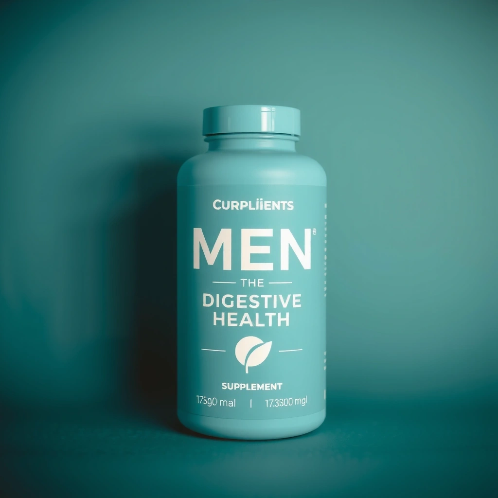 Men's digestive health supplement bottle with a clean, minimalist design